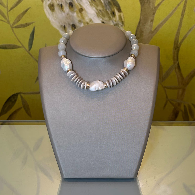 White Coin Pearl Baroque Pearl Moonstone Kristin Necklace