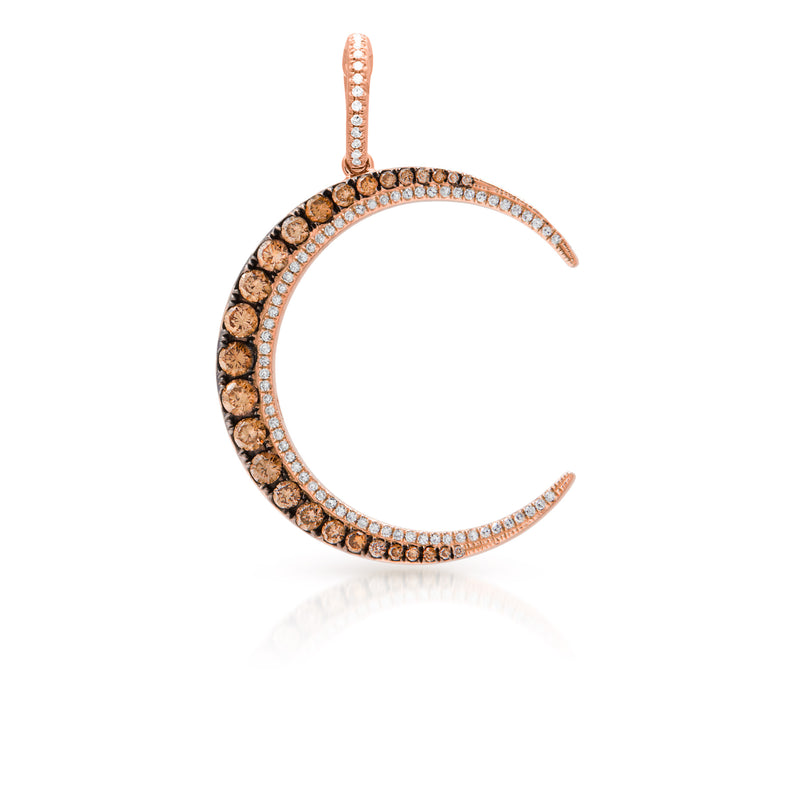 14KT Rose Gold Champagne Diamond Lunar Charm Pendant with Diamond Clip on Bail