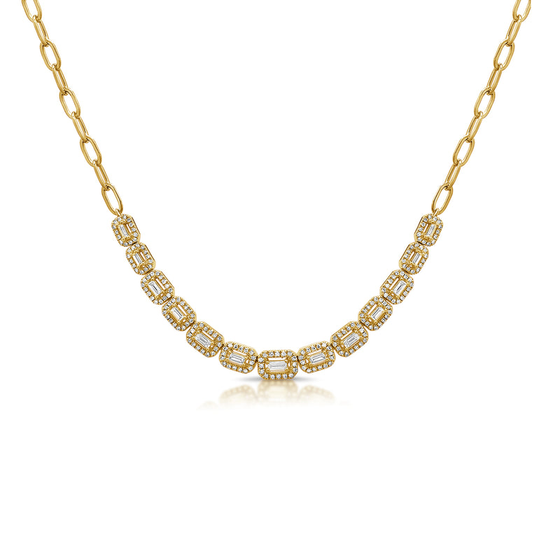 14KT Yellow Gold Baguette Diamond Margaret Chain Link Necklace