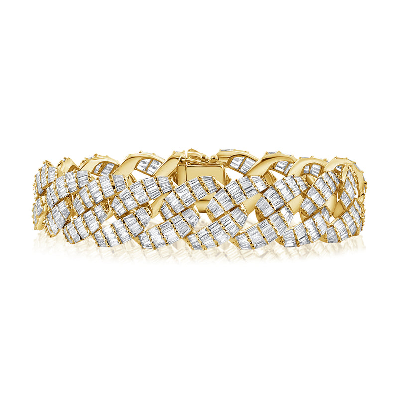 14KT Yellow Gold Baguette Diamond Cuban Link Chain Bracelet