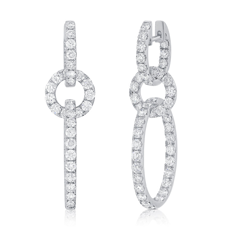 14KT White Gold Diamond Double Chain Link Earrings