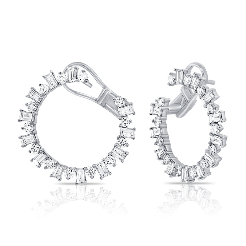 14KT White Gold Baguette Diamond Lily Earrings