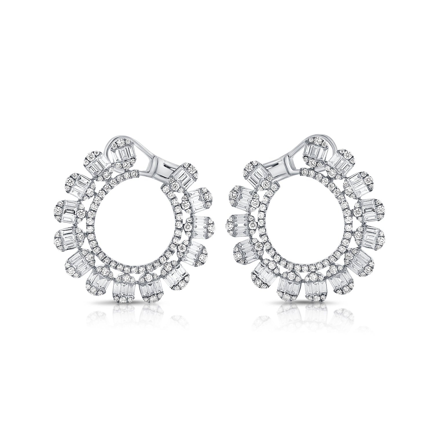 14KT White Gold Baguette Diamond Bloom Earrings