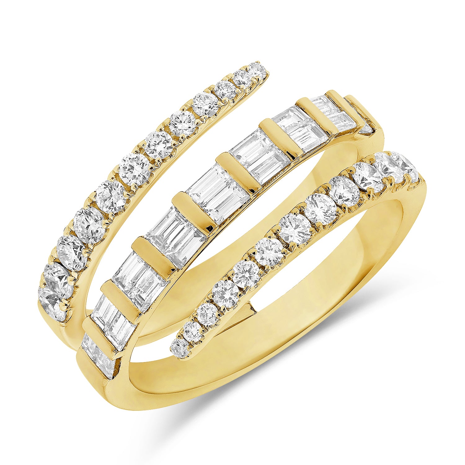 14KT Yellow Gold Baguette Diamond Spiral Ring