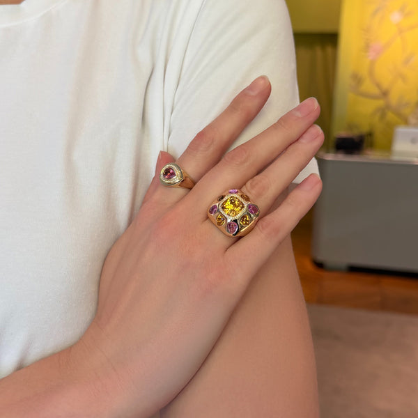 14KT Yellow Gold Citrine Pink Topaz Diamond Anna Cocktail Ring