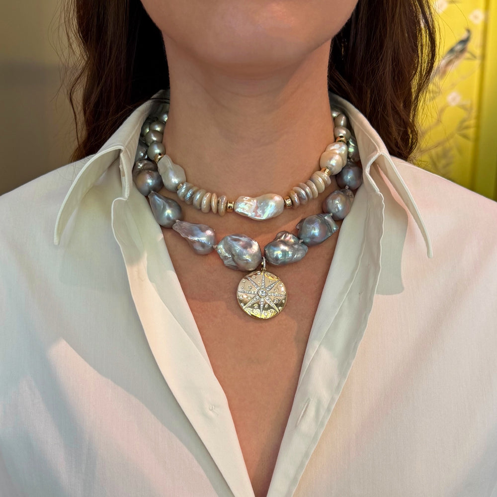 White Coin Pearl Baroque Pearl Grey Pearl Iris Necklace