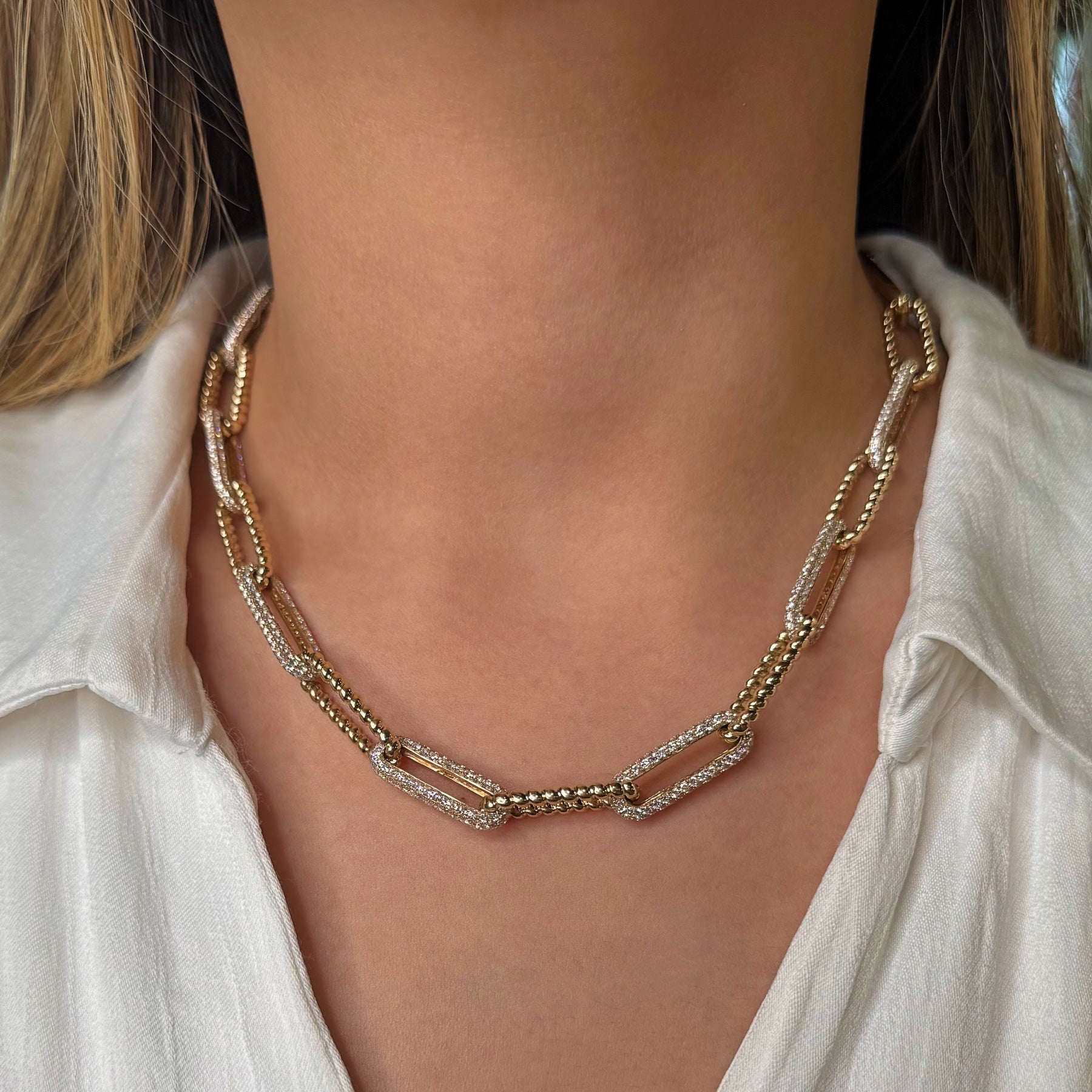 14KT Yellow Gold Diamond Frankie Chain Link Necklace