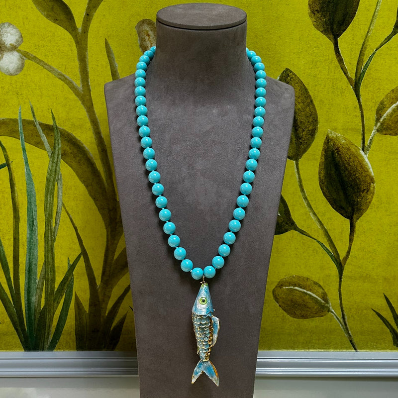 Persian Blue Blue Cloisonne Enamel Koi Necklace
