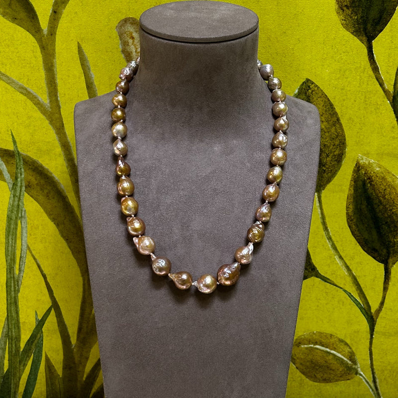 Medium Gold & Pink Baroque  Freshwater Pearl Necklace