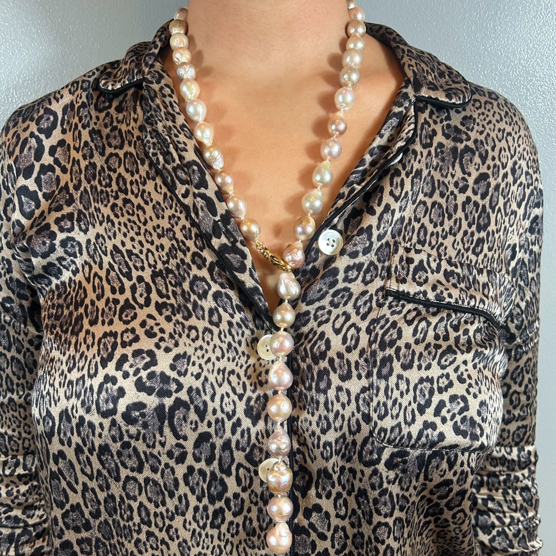 Pink and Grey Pearl Lariat Necklace
