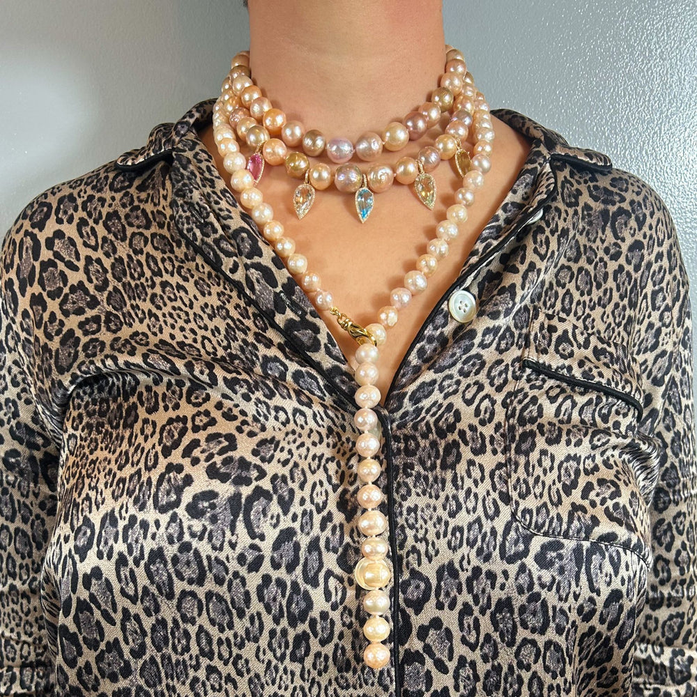 Faceted Ivory Pink Pearl Lariat Necklace