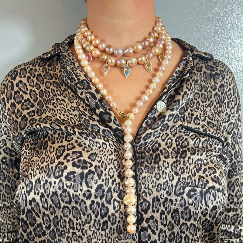 Faceted Ivory Pink Pearl Lariat Necklace