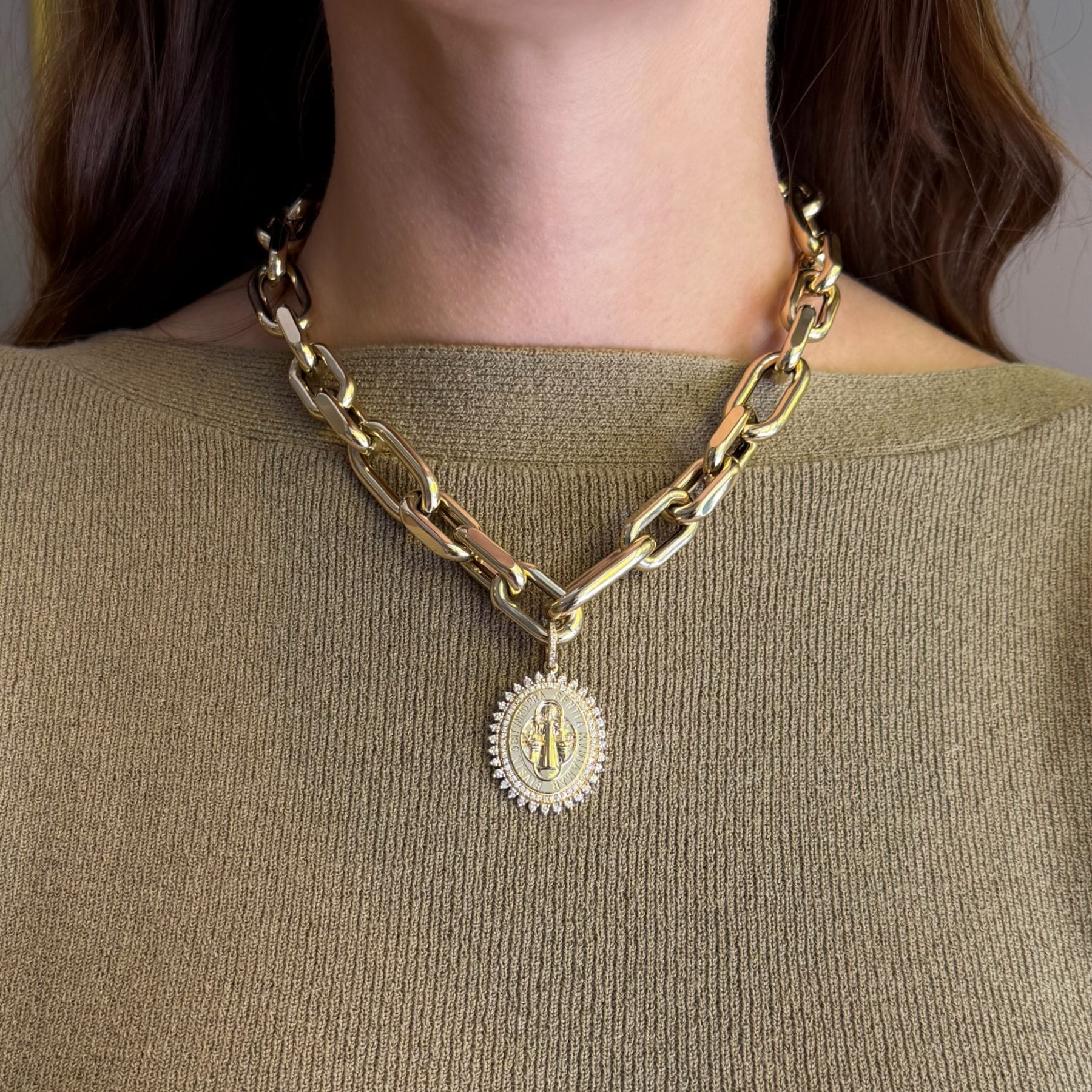 14KT Yellow Gold Diamond St. Benedict Charm