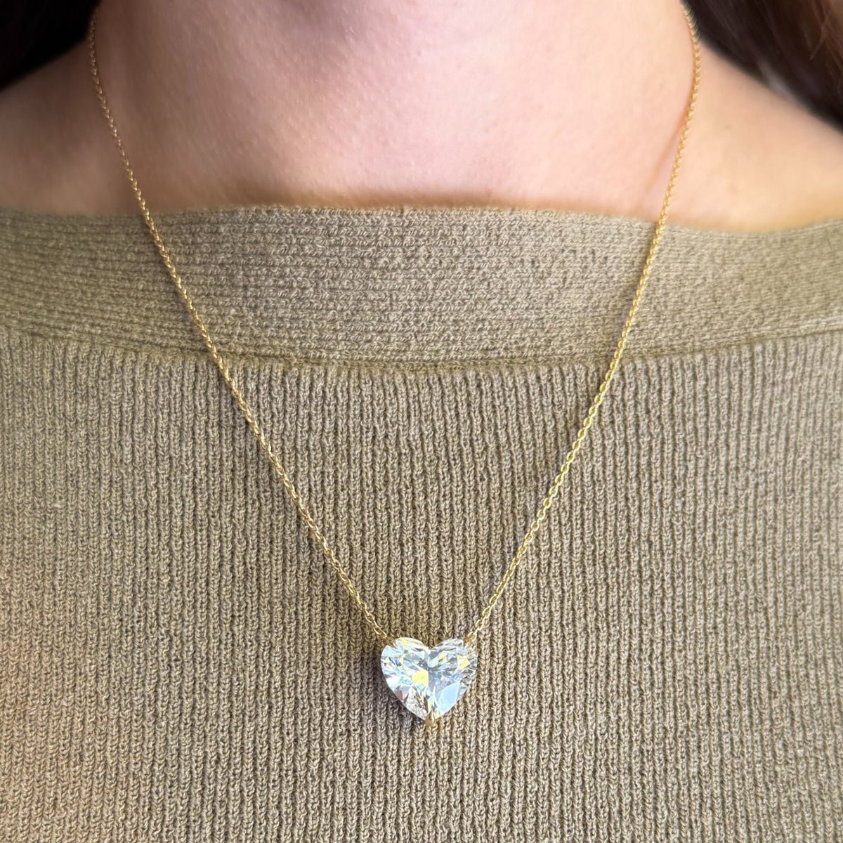 10.05ct Lab Grown Diamond Heart Charm Necklace Set in 18KT Yellow Gold