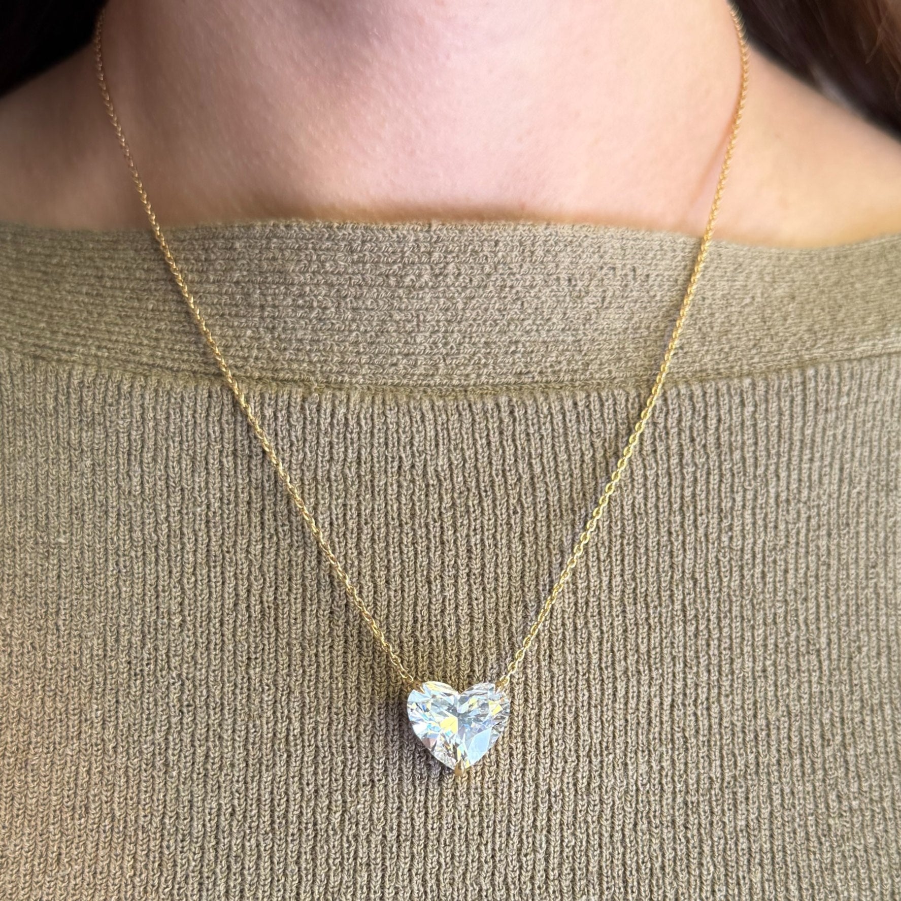 10.05ct Lab Grown Diamond Heart Charm Necklace Set in 18KT Yellow Gold