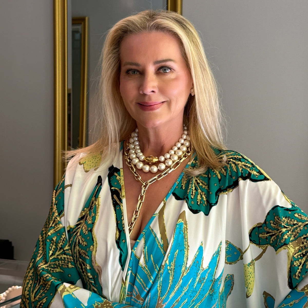 Designer Anne Sisteron wearing Luxe Roma Necklaces as a lariat