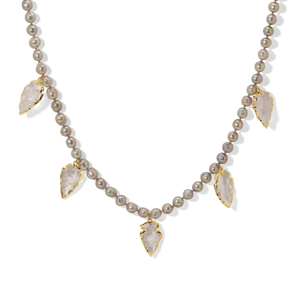 Grey Pearl Arrowhead Necklace