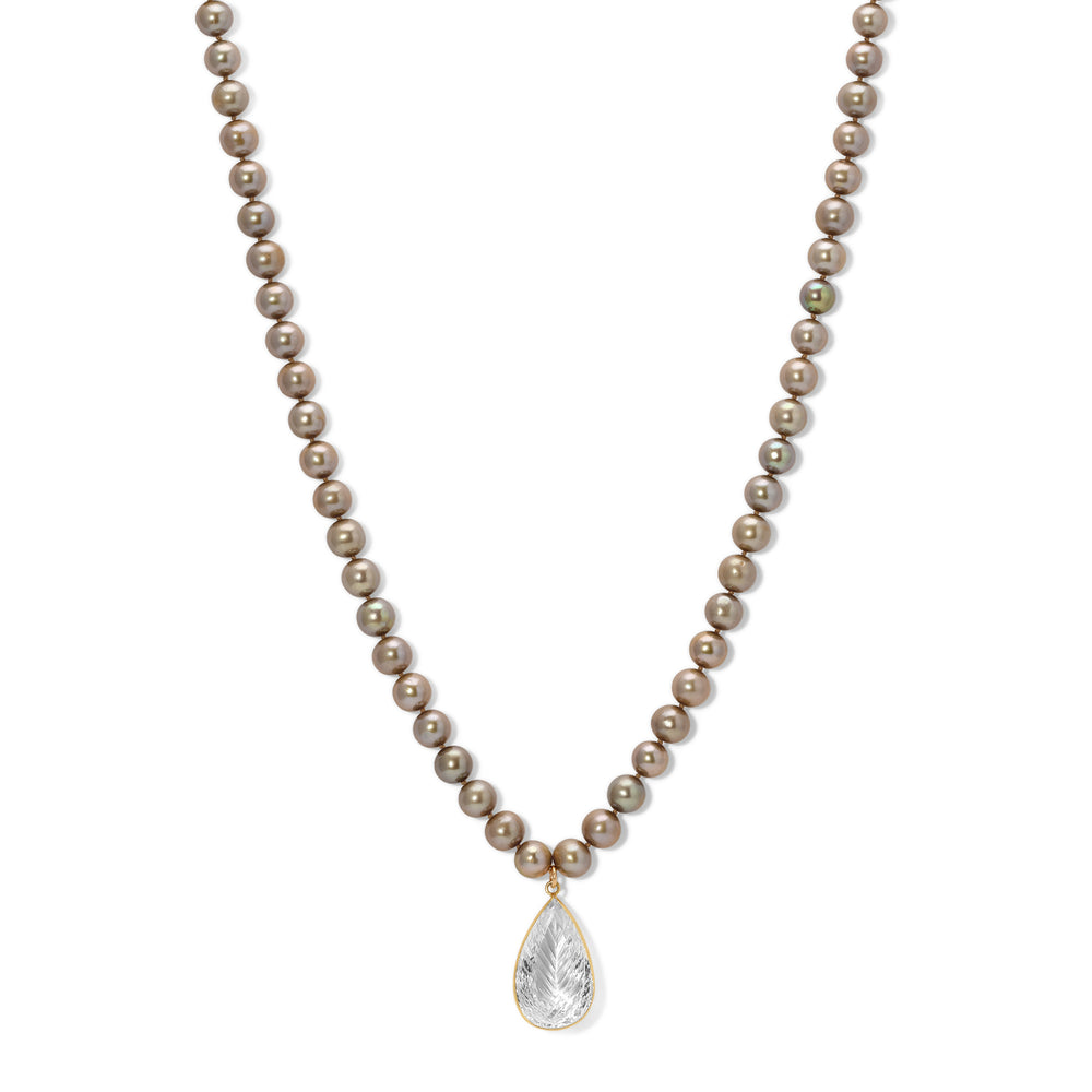 Golden Pearl Leaf Crystal Necklace