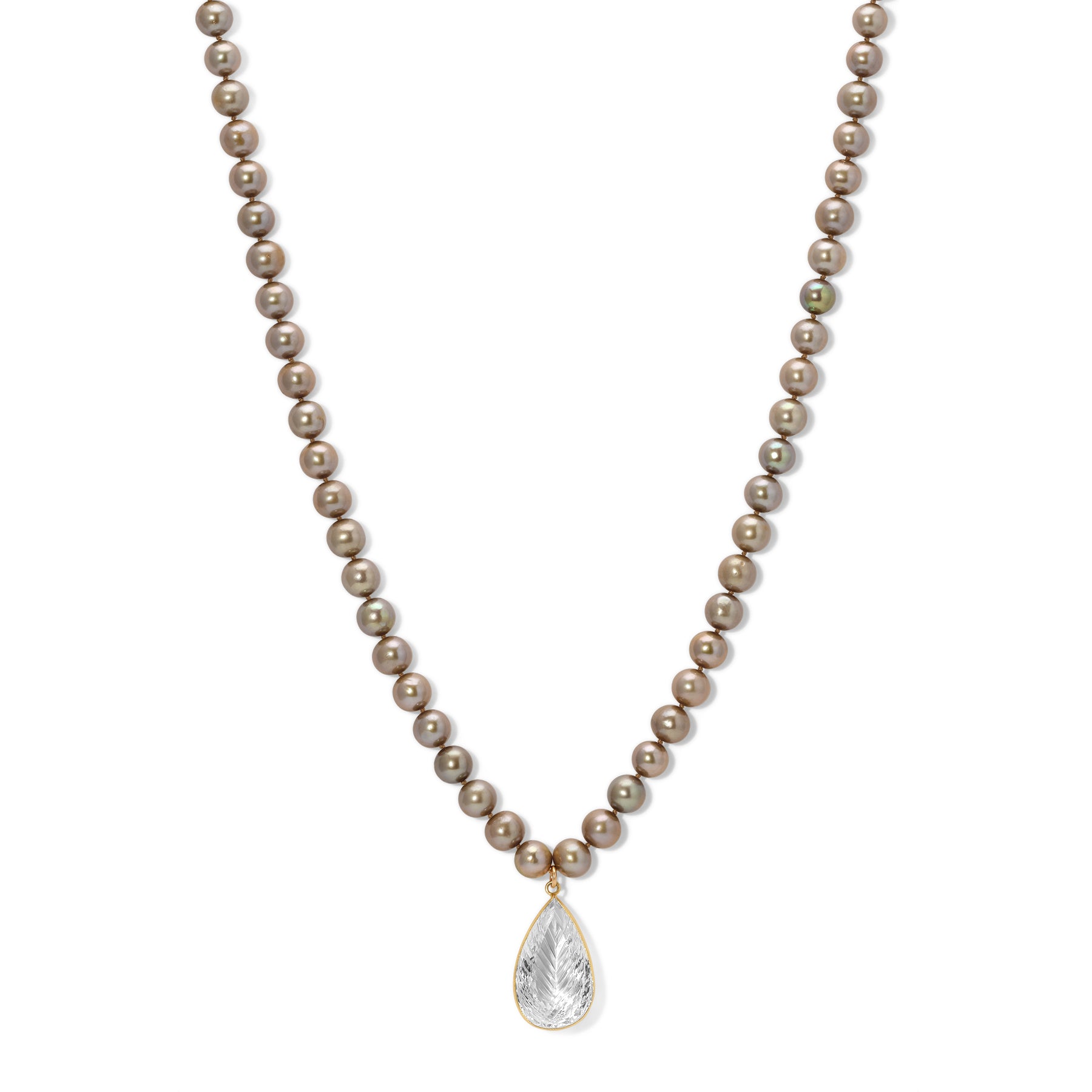 Golden Pearl Leaf Crystal Necklace
