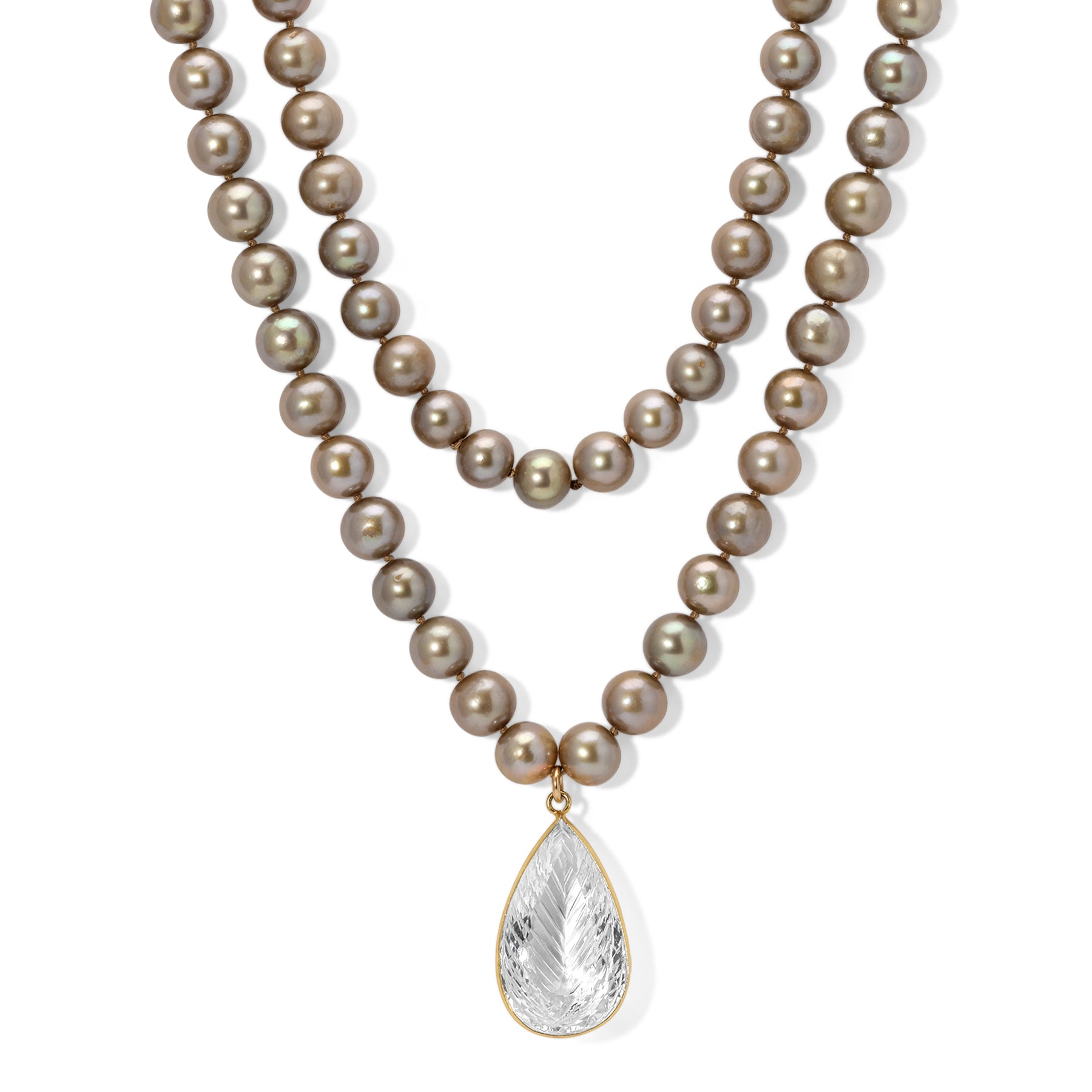Golden Pearl Leaf Crystal Necklace