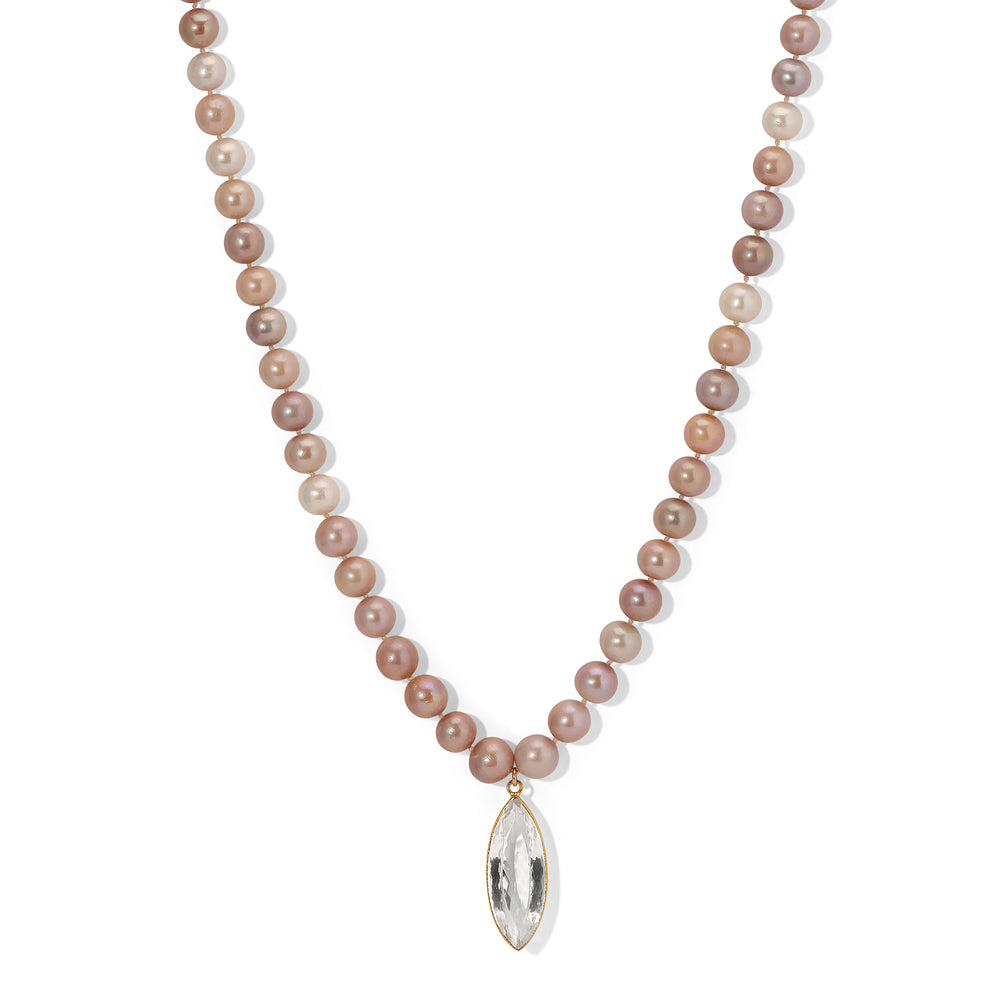 Large Pink Pearl Marquis Crystal Necklace