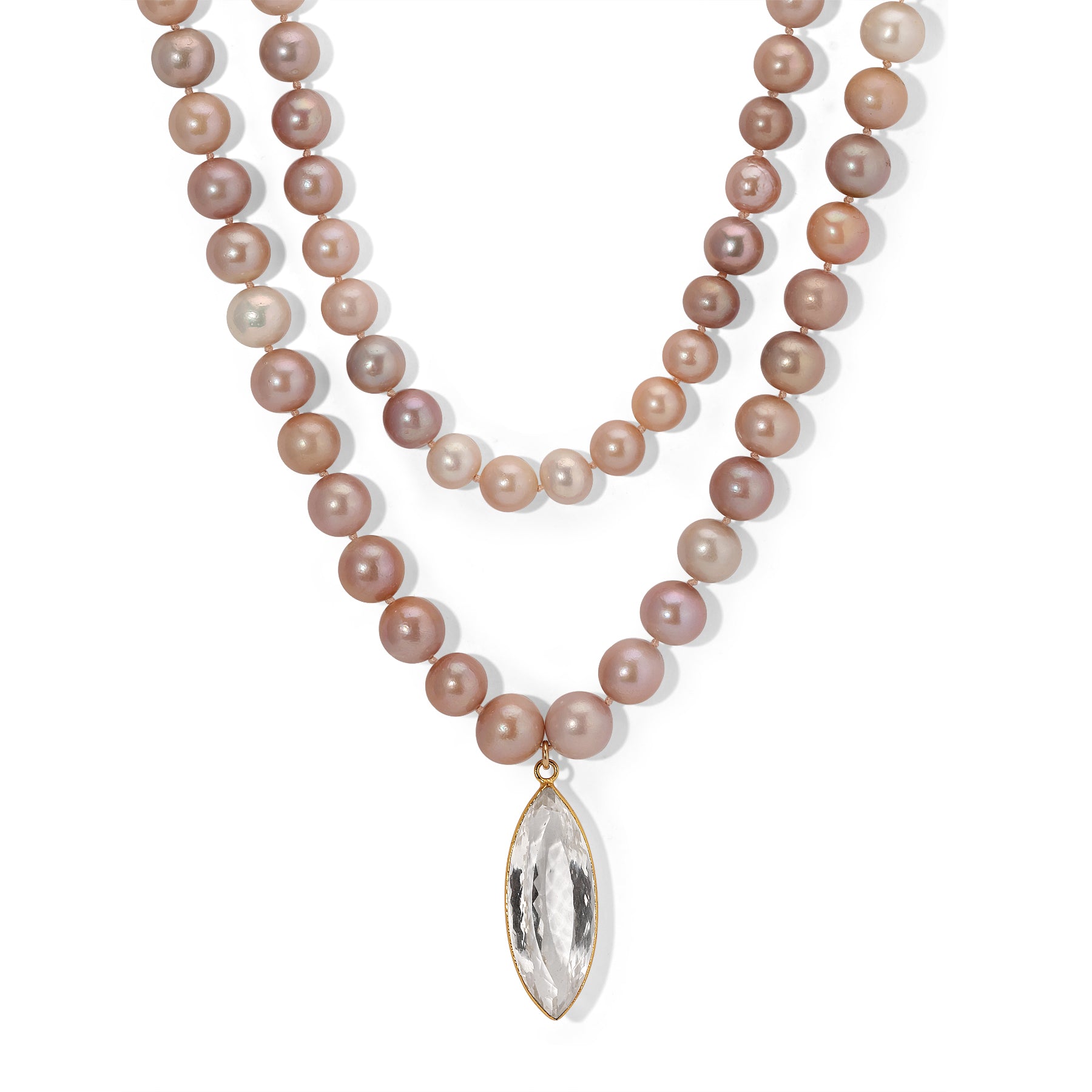 Large Pink Pearl Marquis Crystal Necklace