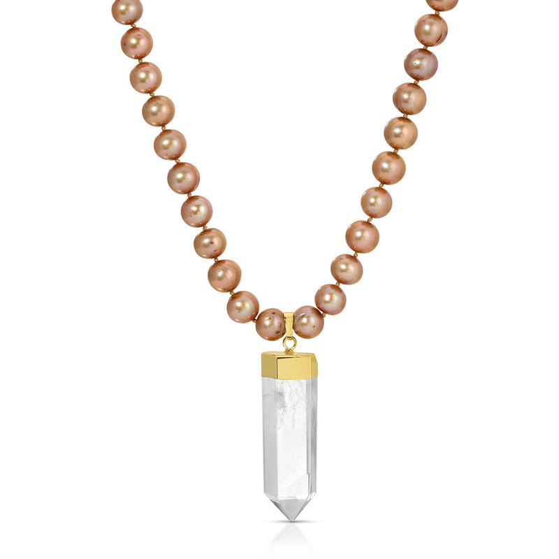 Quartz Crystal Pearl Amulet Necklace