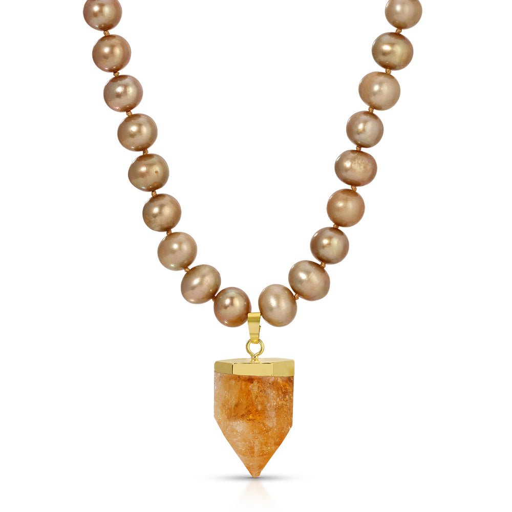 Citrine Pearl Amulet Necklace