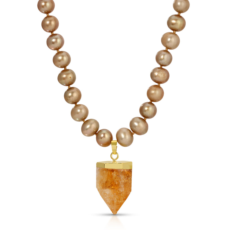Citrine Pearl Amulet Necklace