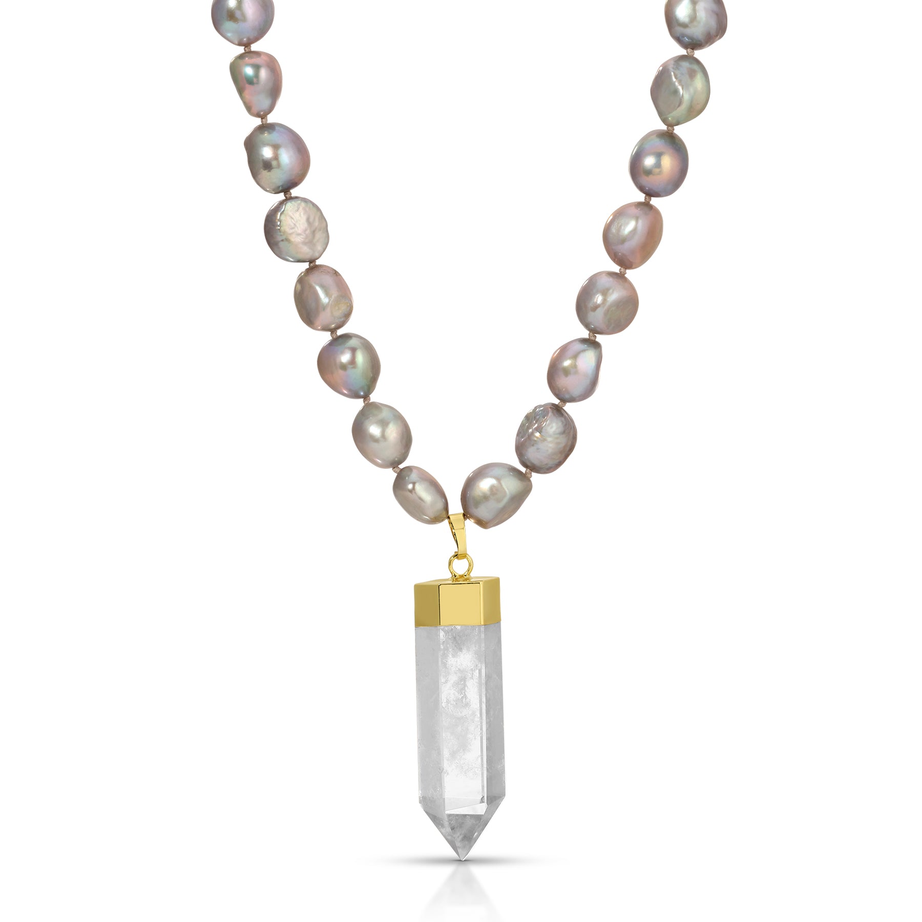 Grey Pearl Quartz Crystal Amulet Necklace