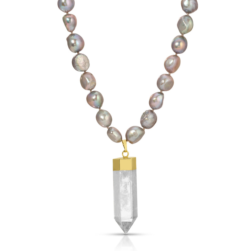 Grey Pearl Quartz Crystal Amulet Necklace