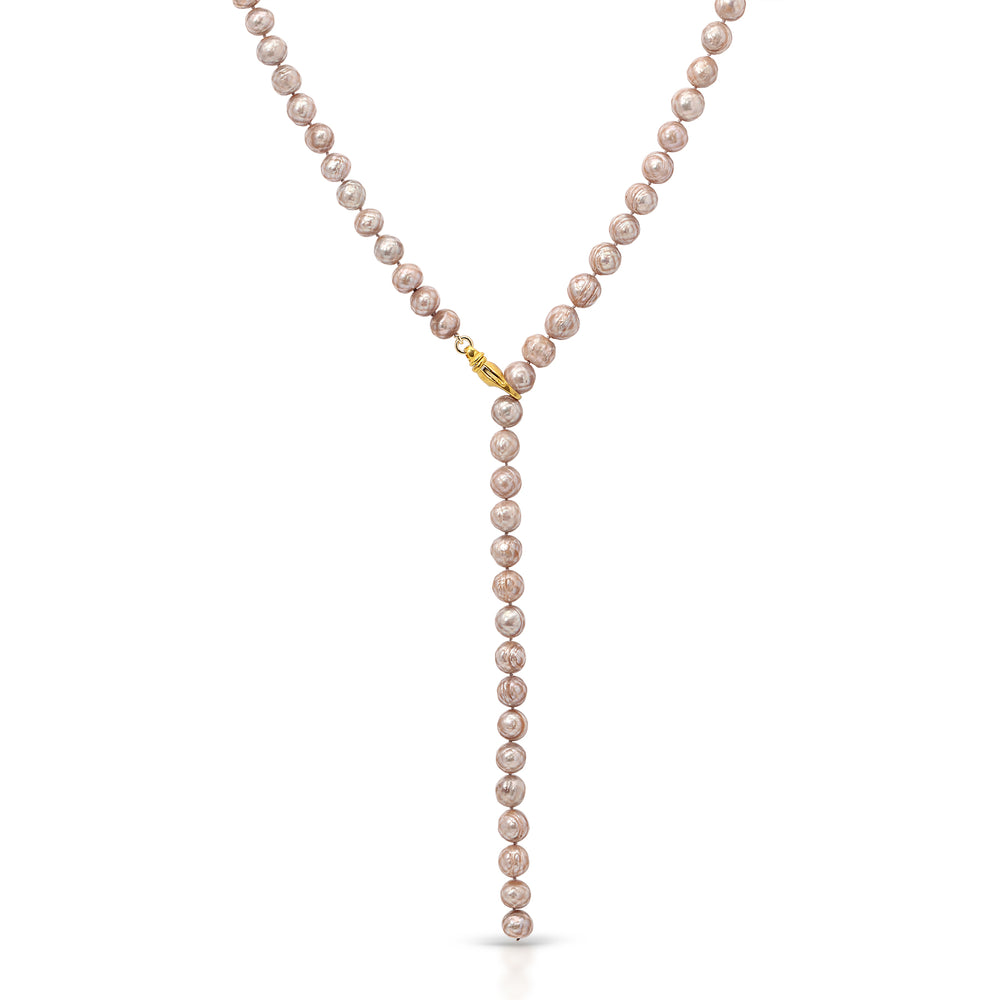 Faceted Golden Grey Pearl Lariat Necklace