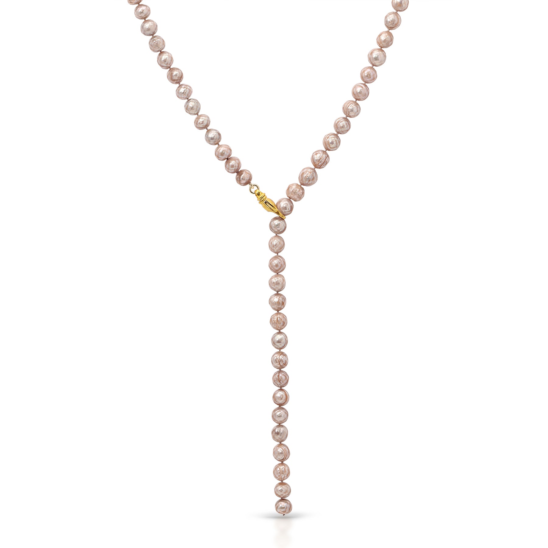Faceted Golden Grey Pearl Lariat Necklace