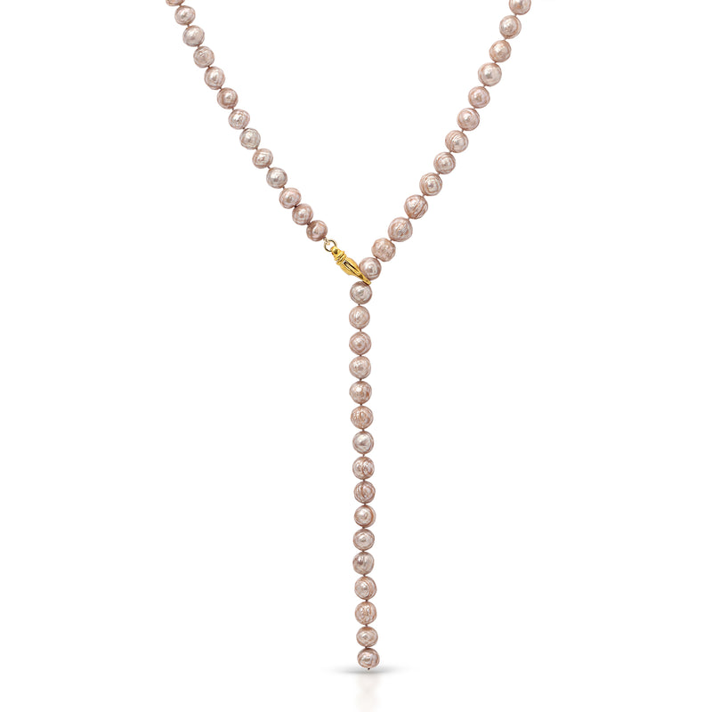 Faceted Golden Grey Pearl Lariat Necklace