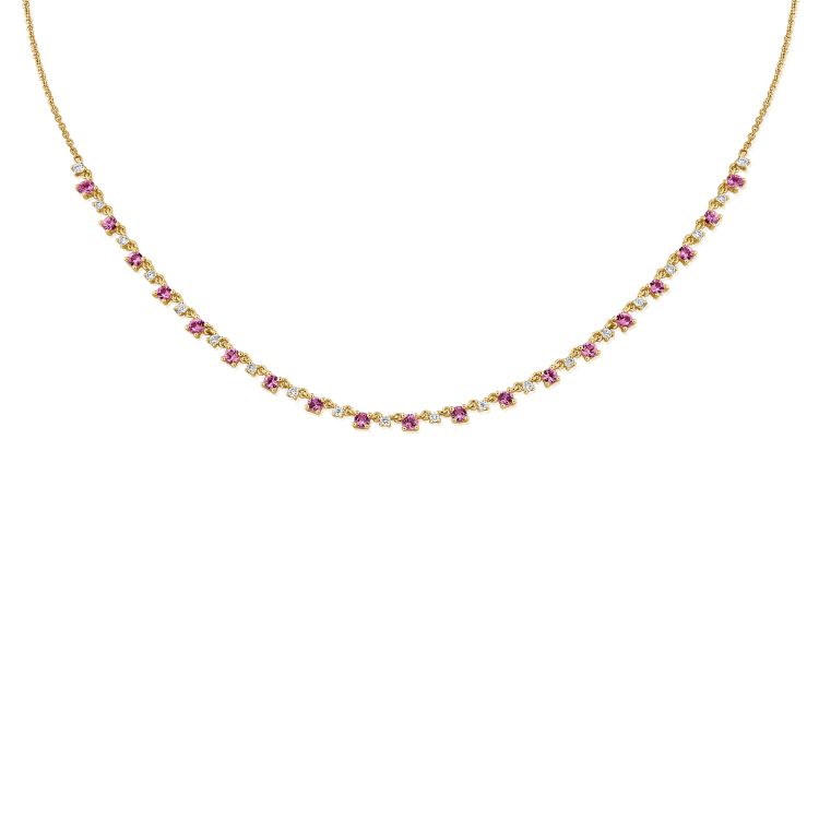 14KT Yellow Gold Pink Sapphire Diamond Madelina Necklace