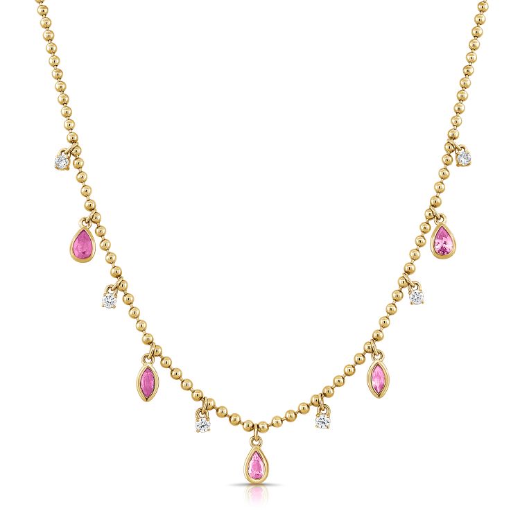 14KT Yellow Gold Pink Sapphire Diamond Gianna Necklace