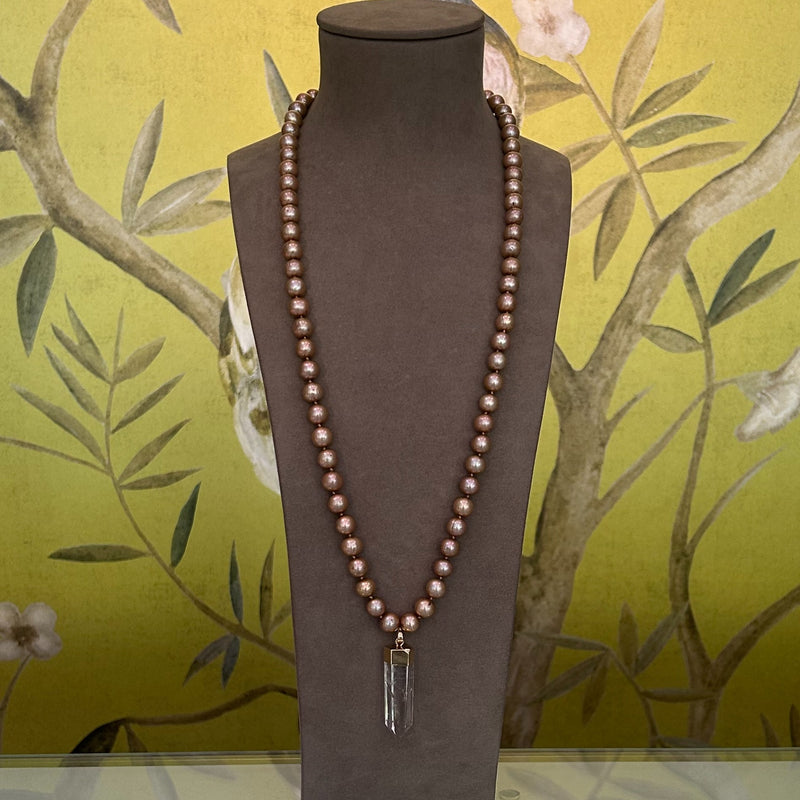 Quartz Crystal Pearl Amulet Necklace