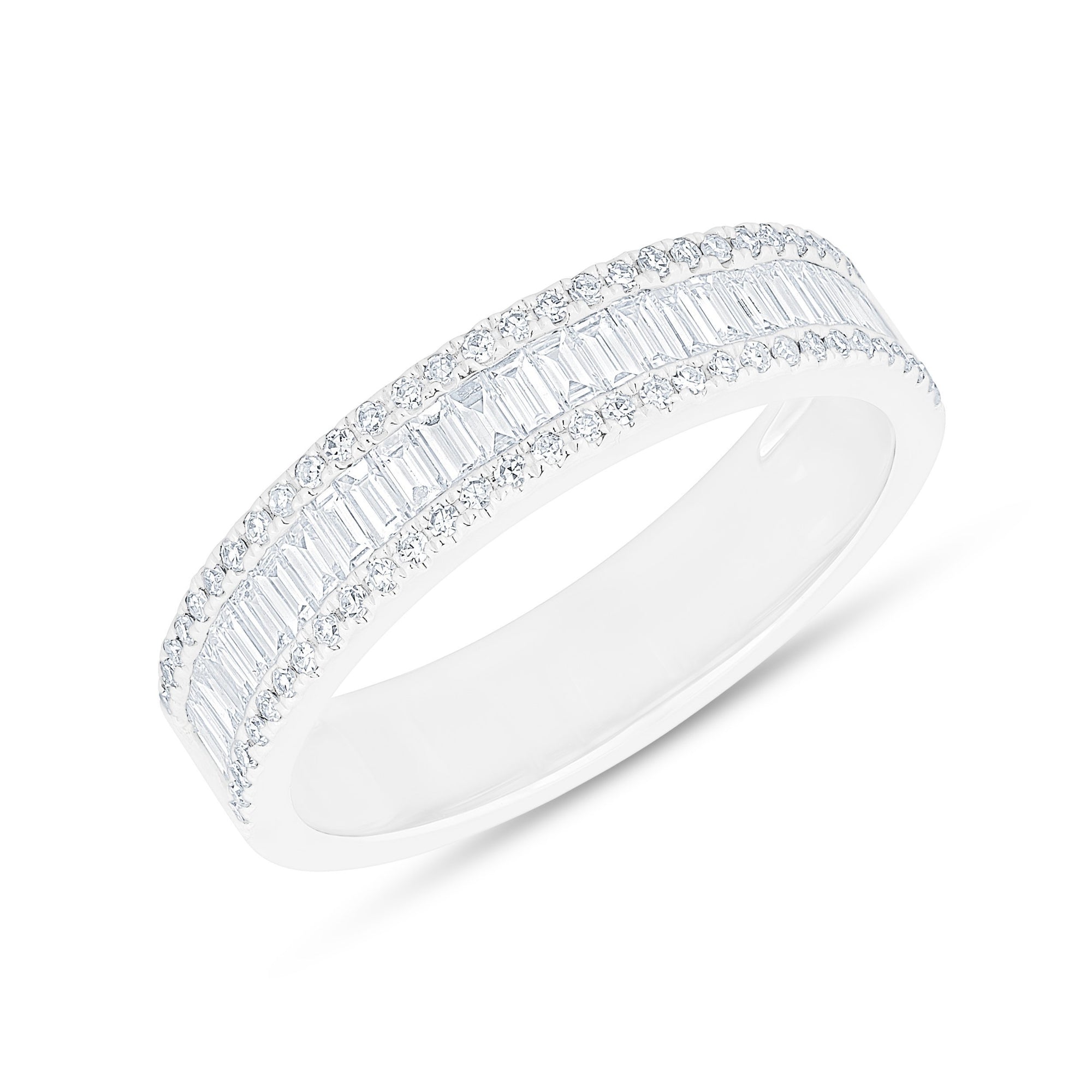 14KT White Gold Half Baguette Diamond Kate Band Ring