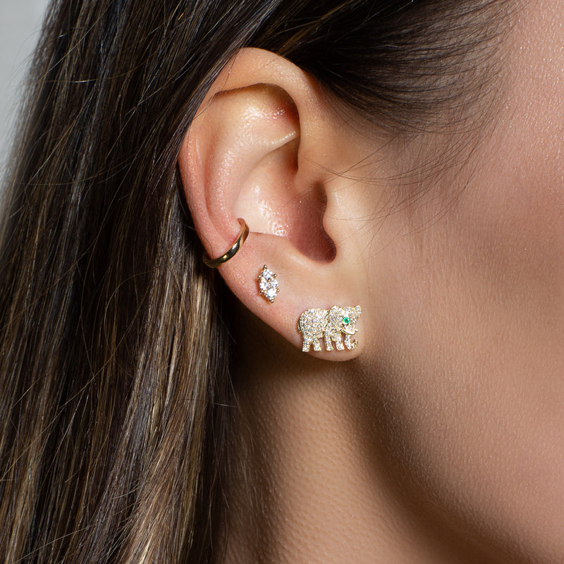 14KT White Gold Diamond Emerald KAAP Elephant Earrings-Anne Sisteron