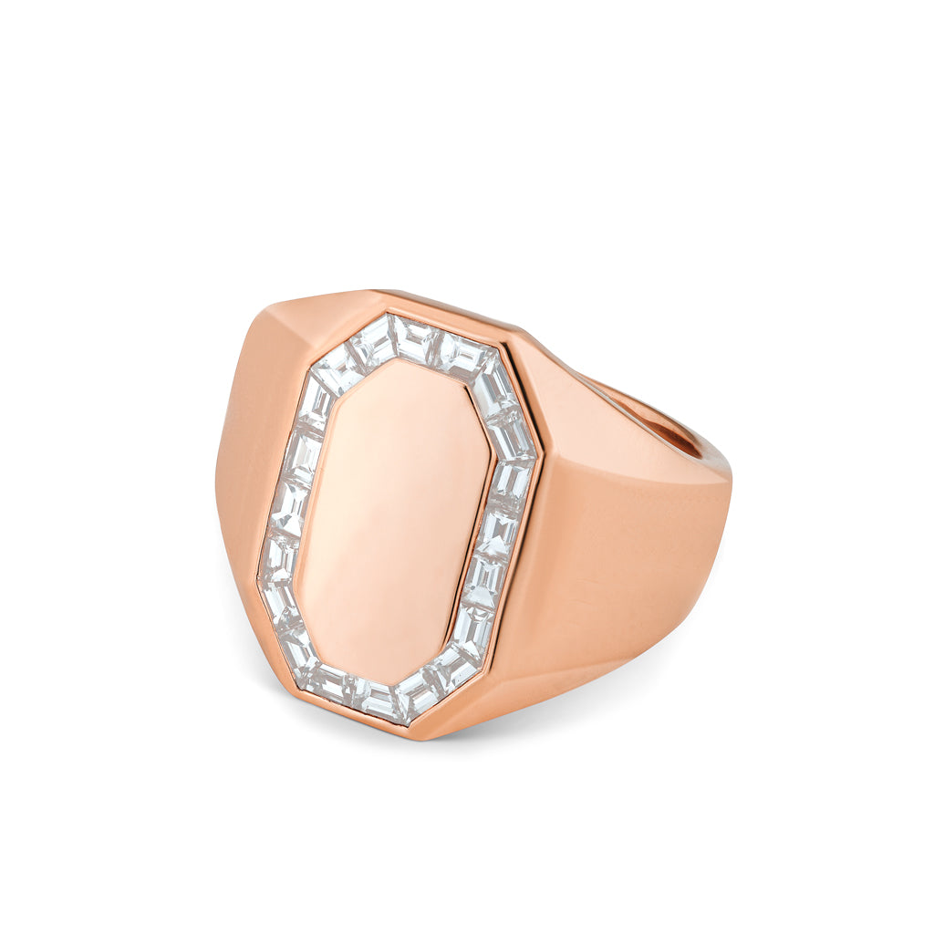 14KT Rose Gold Baguette Diamond Alina Signet Ring