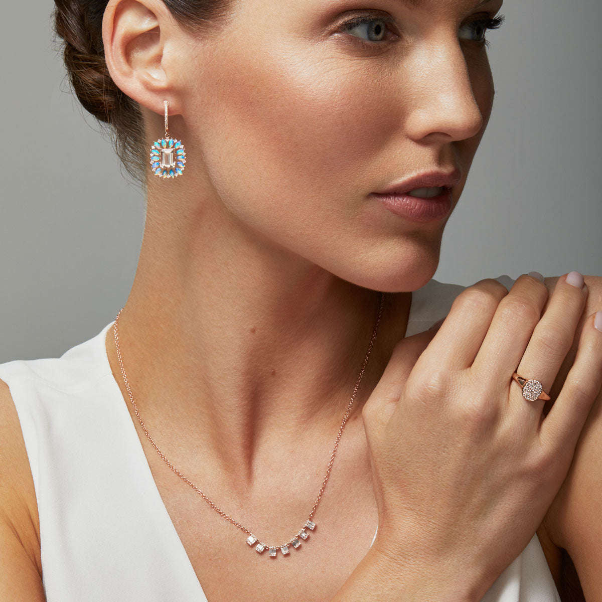 14KT Rose Gold Morganite Opal Diamond Giselle Earrings-Anne Sisteron