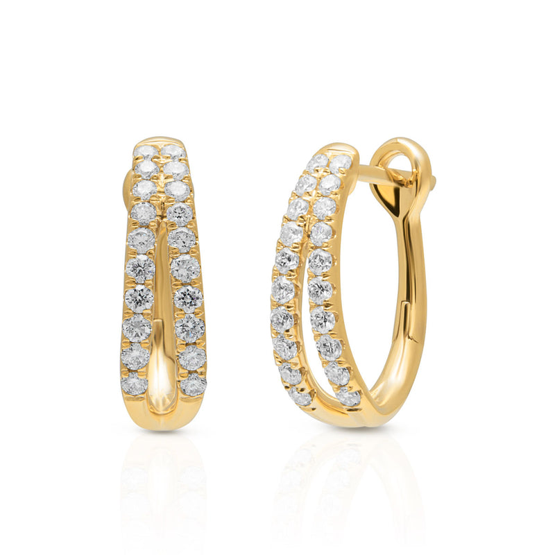 14KT Yellow Gold Diamond Split Oval Huggie Earrings
