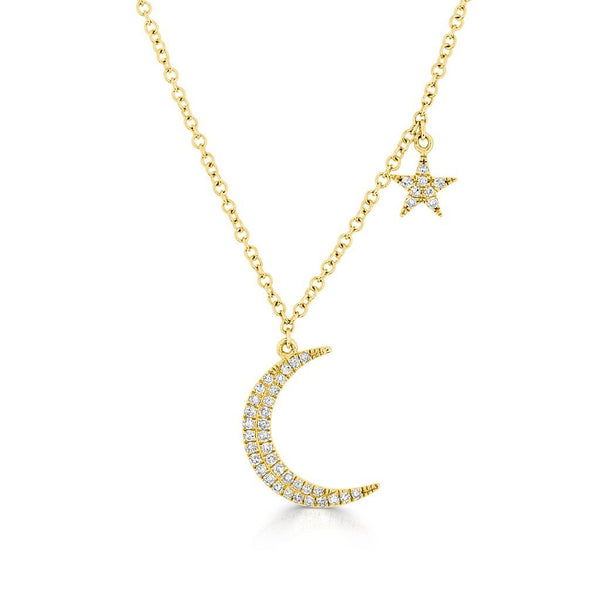 14KT Yellow Gold Diamond Mini Moon and Star Necklace – Anne Sisteron