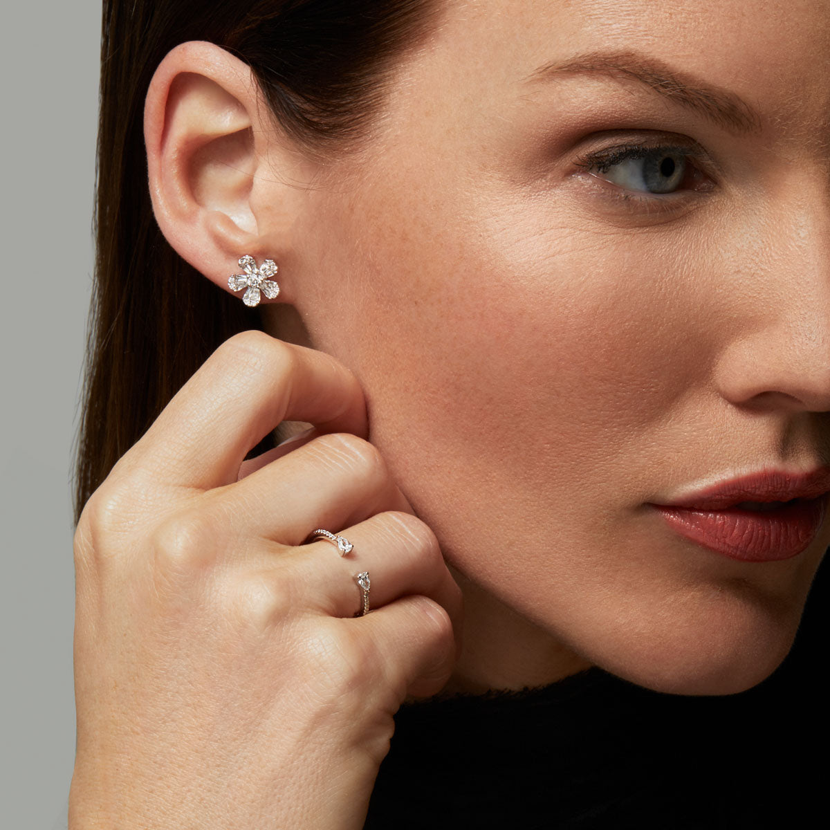 14KT Rose Gold Baguette Diamond Luxe Daisy Stud Earrings-Anne Sisteron