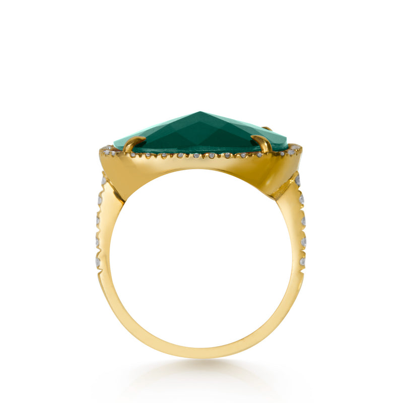 14KT Yellow Gold Diamond Emerald Triplet Cushion Cut Cocktail Ring