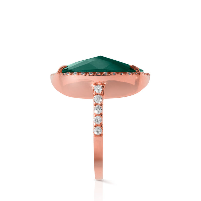 14KT Rose Gold Diamond Emerald Triplet Cushion Cut Cocktail Ring