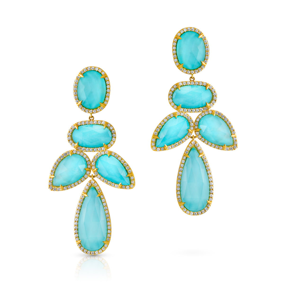 14KT Yellow Gold Turquoise Doublet Diamond Bellissima Chandelier Earrings