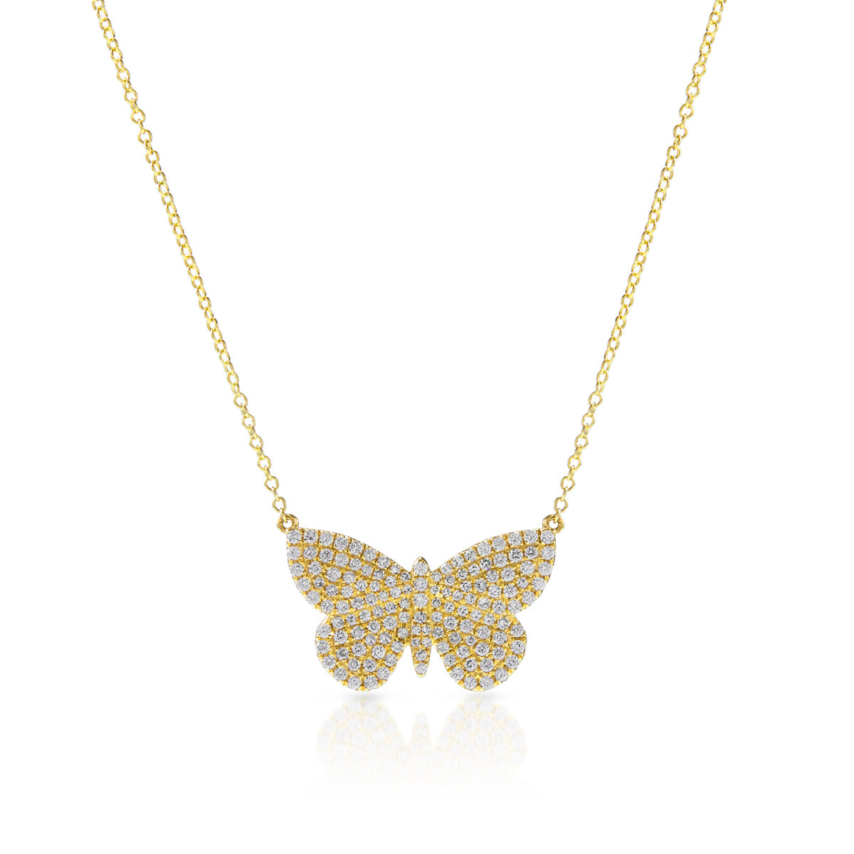 14KT Yellow Gold Luxe Pave Diamond Butterfly Necklace - Anne Sisteron
