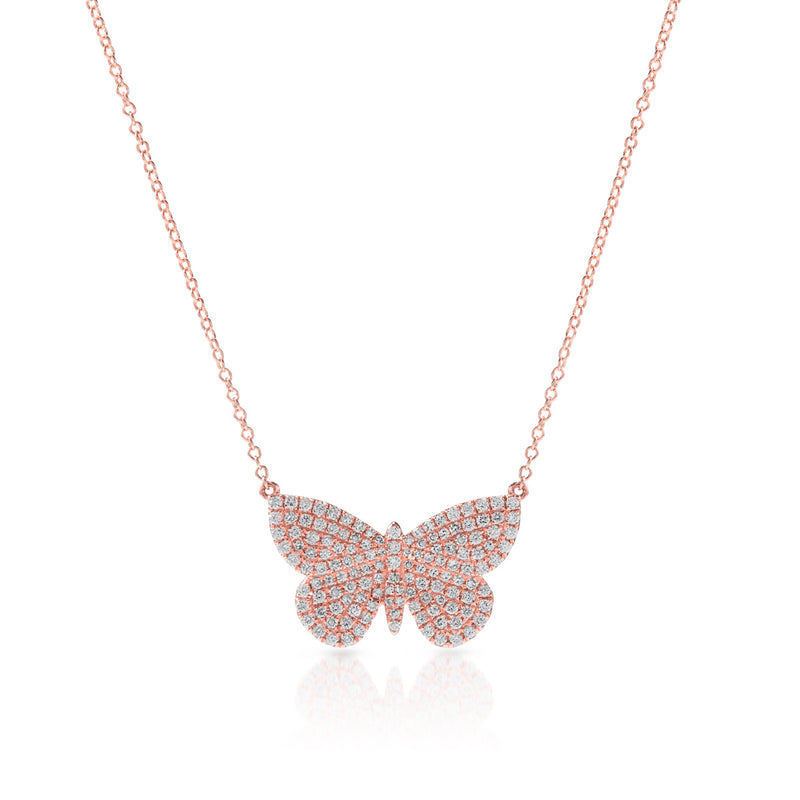 14KT Rose Gold Luxe Pave Diamond Butterfly Necklace