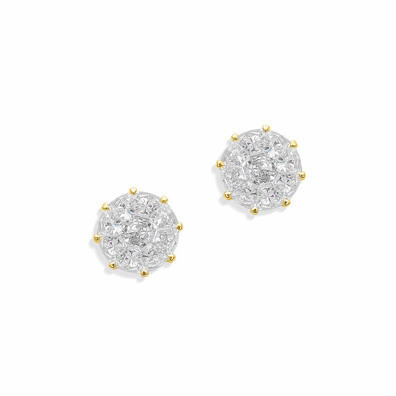 18KT Yellow Gold Diamond Illusion Round Stud Earrings